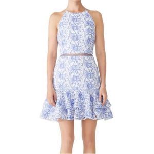 Keepsake The Label Blue White Wild Things Fit & Flare Sleeveless Lace Dress